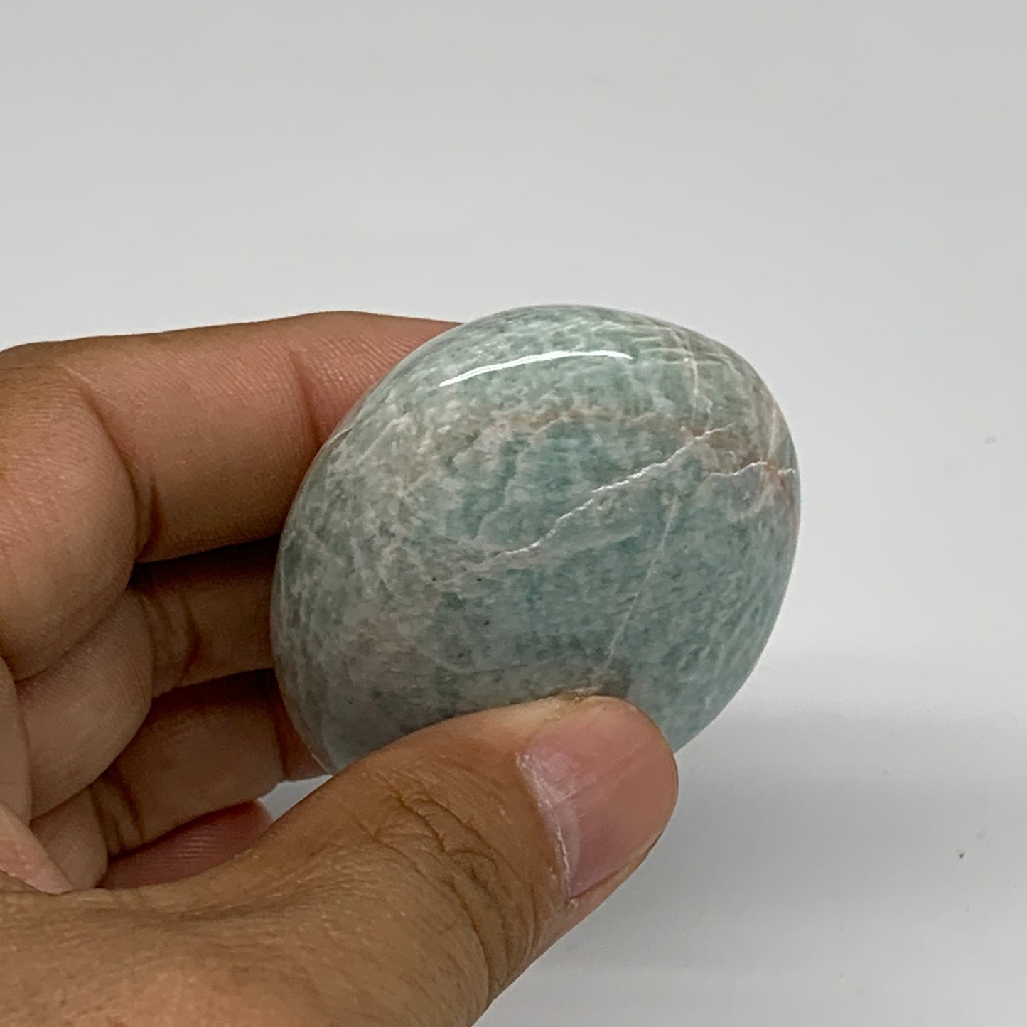 89.3g, 2.5"x1.7"x0.9", Natural Amazonite Palm-Stone Tumbled Polished, B34694