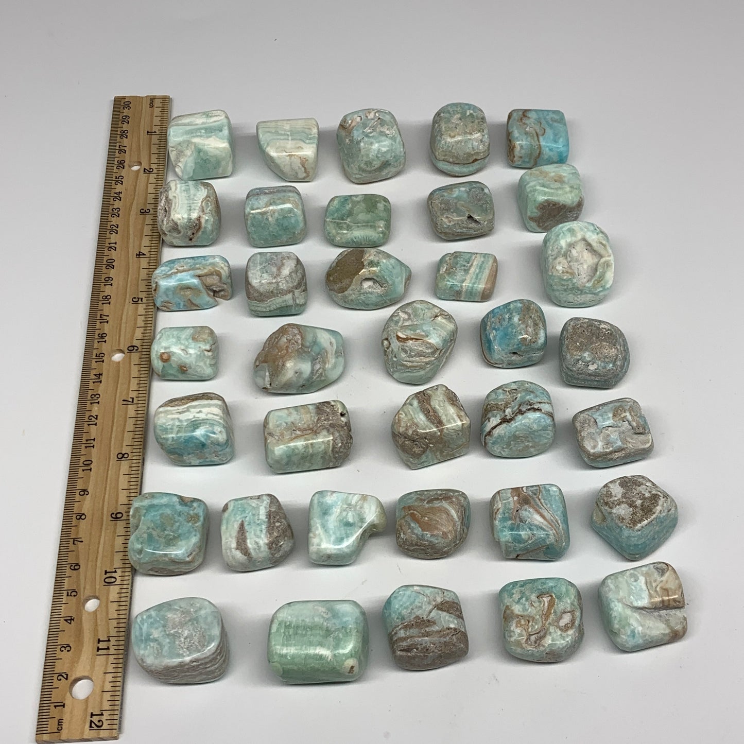 1000g, 1"-1.4", 36pcs, Blue Aragonite Tumbled Crystal Stones, B26661