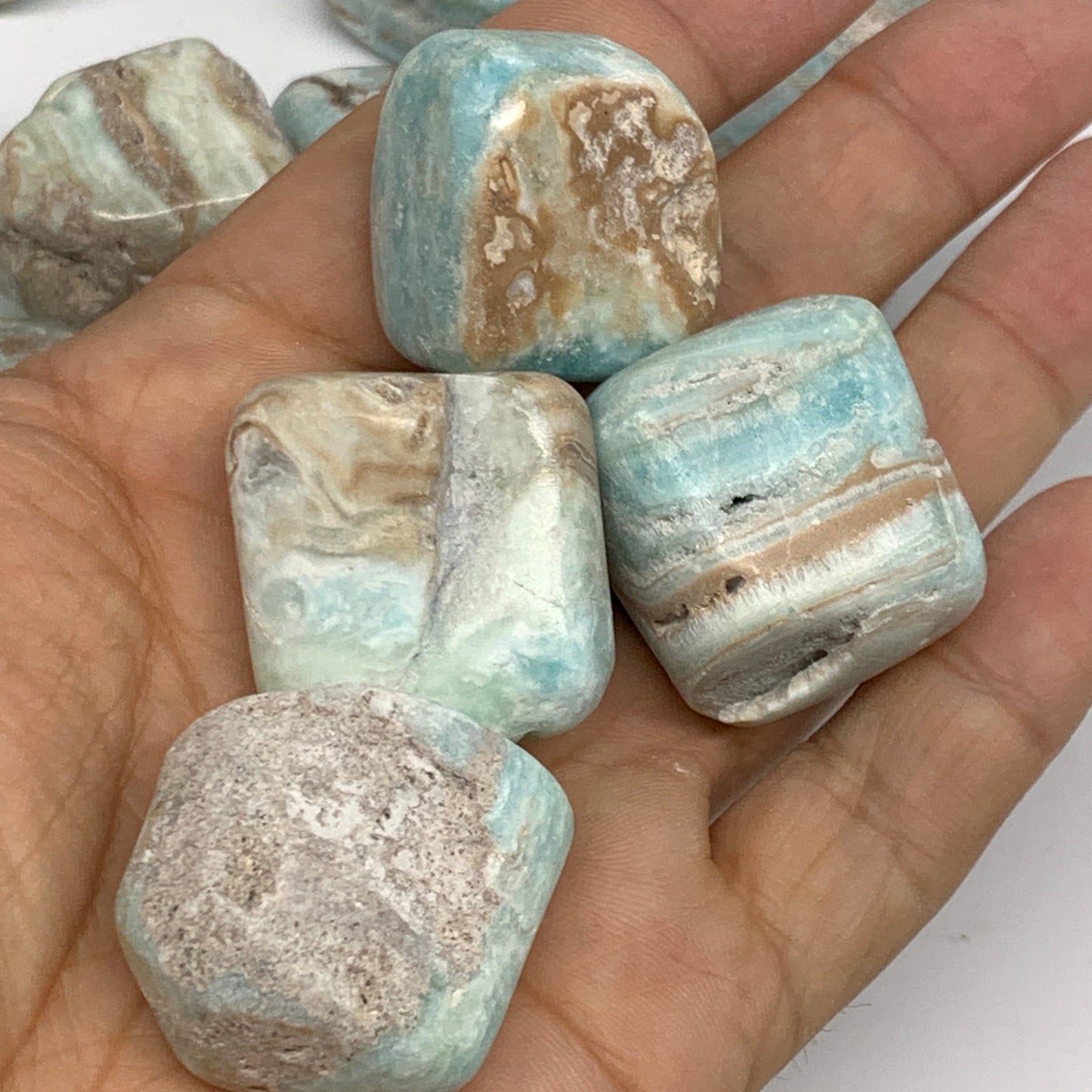 1000g, 1"-1.4", 36pcs, Blue Aragonite Tumbled Crystal Stones, B26661