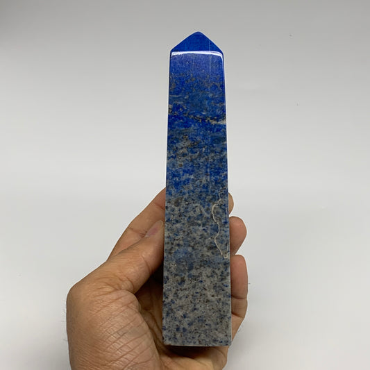413.8g, 6.1"x1.3"x1.3", Natural Lapis Lazuli Tower Point Obelisk Afghanistan,B30