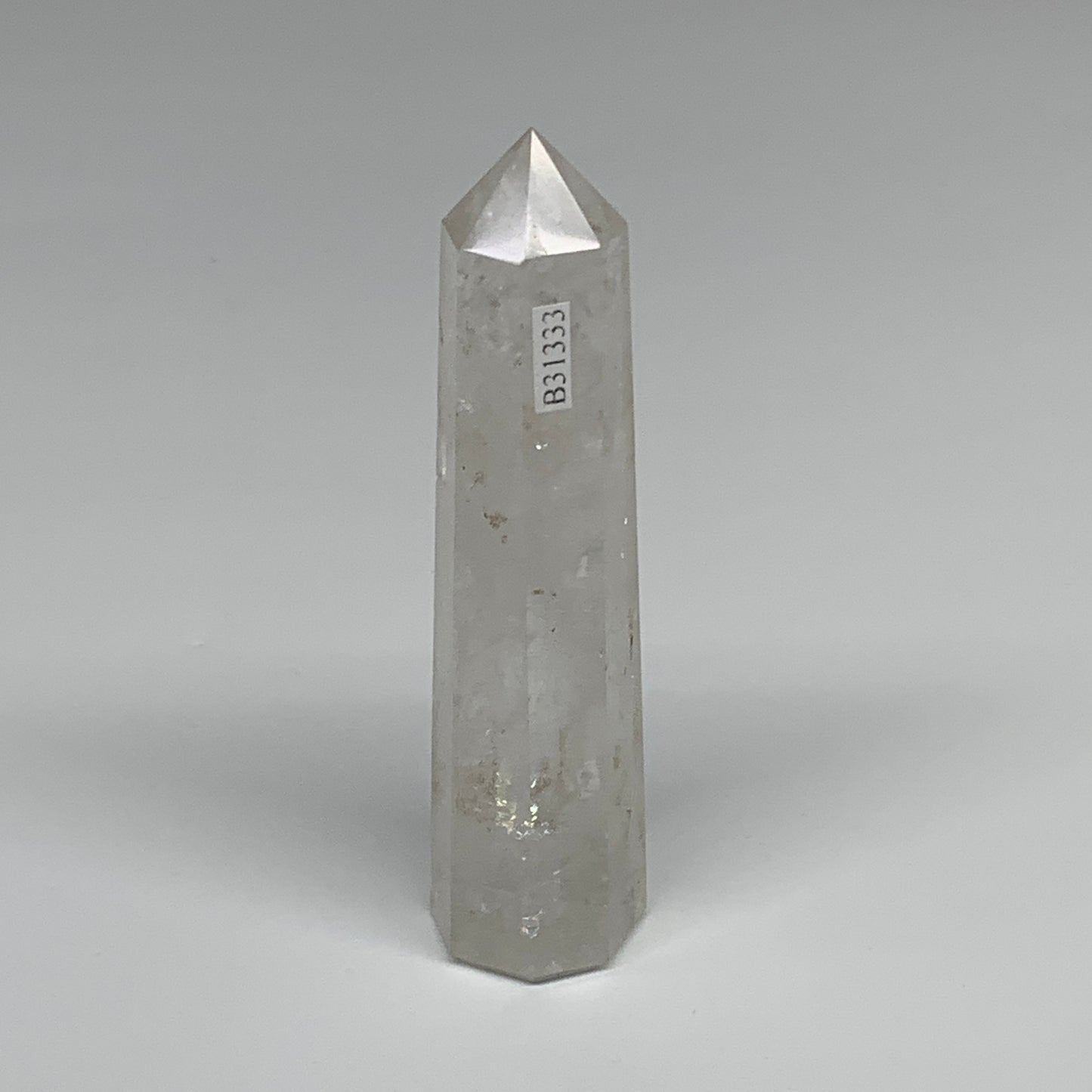 129.3g, 4.3"x1", Natural Quartz Crystal Tower Point Obelisk @India, B31333
