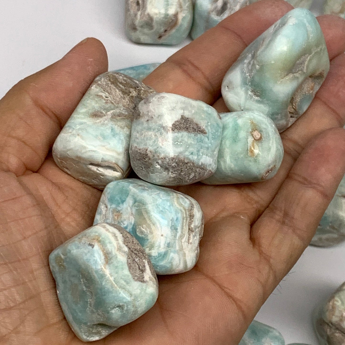1000g, 1"-1.4", 36pcs, Blue Aragonite Tumbled Crystal Stones, B26661