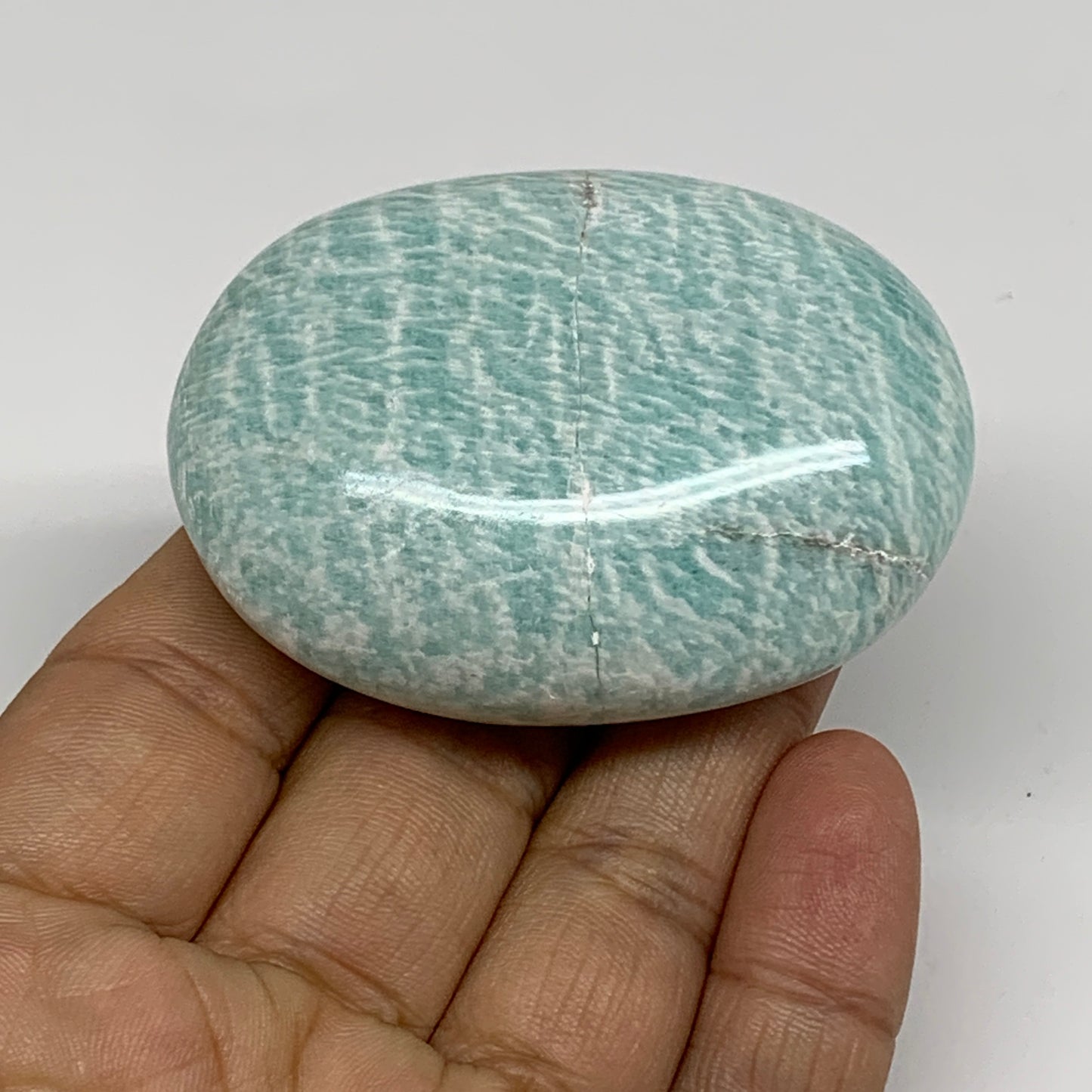 91g, 2.4"x1.7"x0.9", Natural Amazonite Palm-Stone Tumbled Polished, B34695