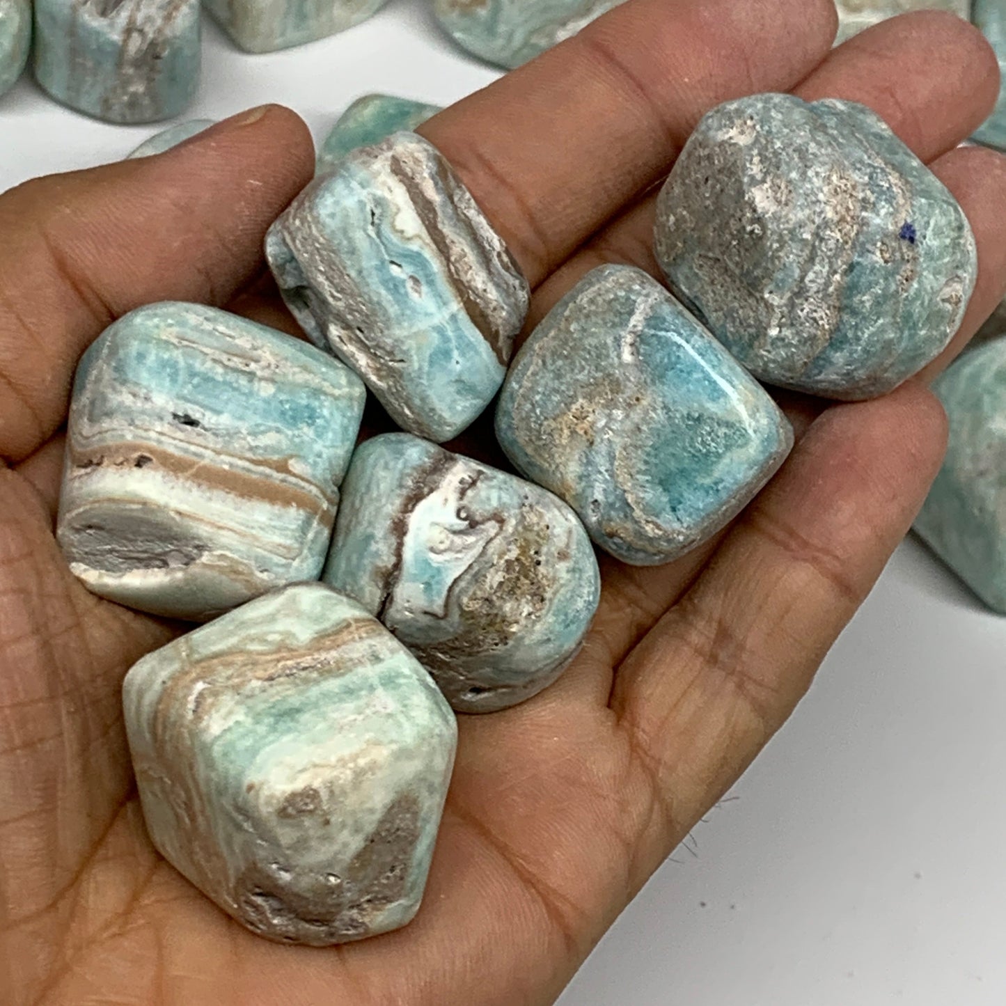 1000g, 1"-1.4", 36pcs, Blue Aragonite Tumbled Crystal Stones, B26661