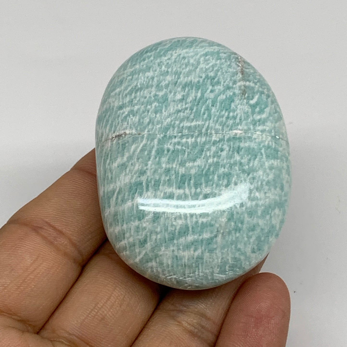 91g, 2.4"x1.7"x0.9", Natural Amazonite Palm-Stone Tumbled Polished, B34695