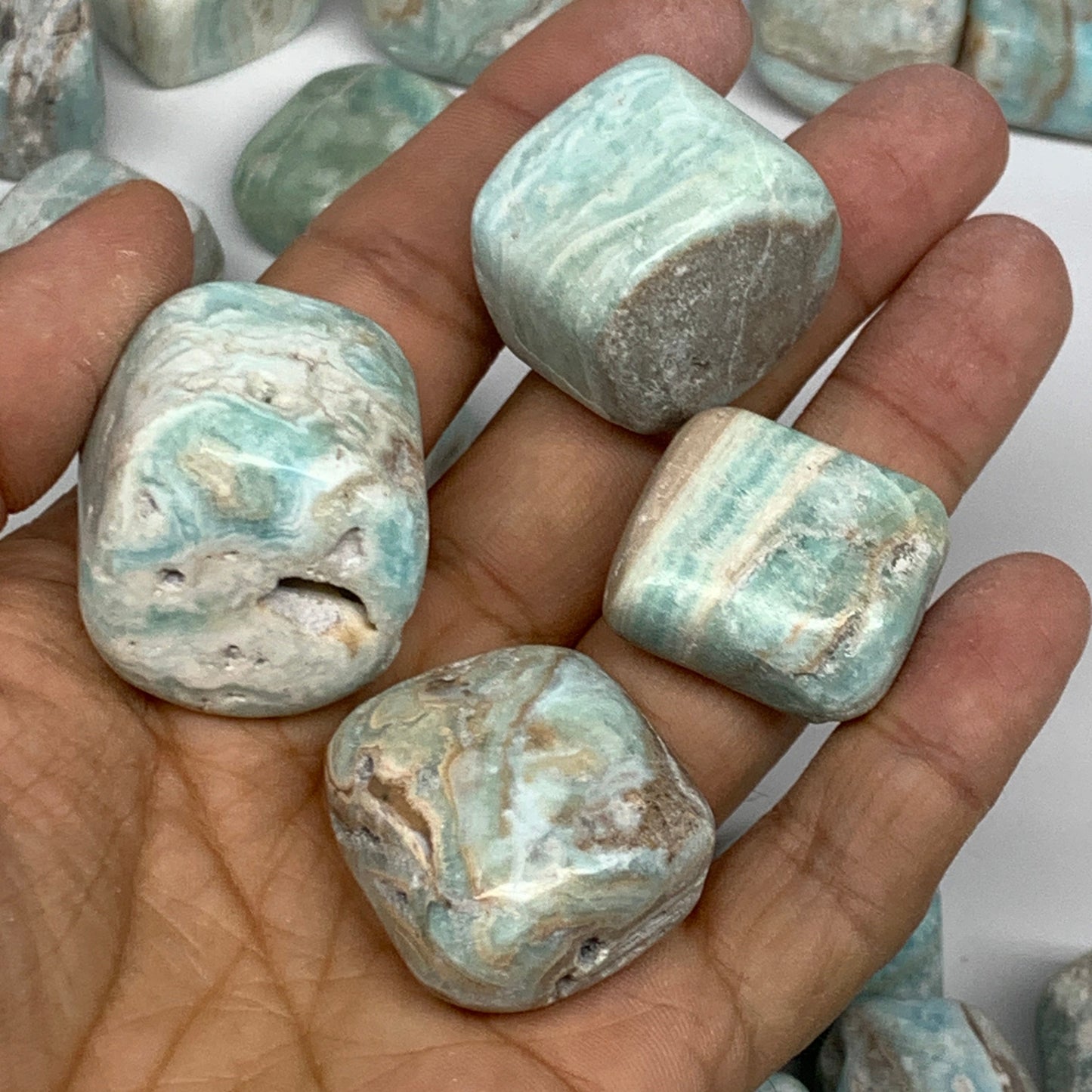 1000g, 1"-1.4", 36pcs, Blue Aragonite Tumbled Crystal Stones, B26661