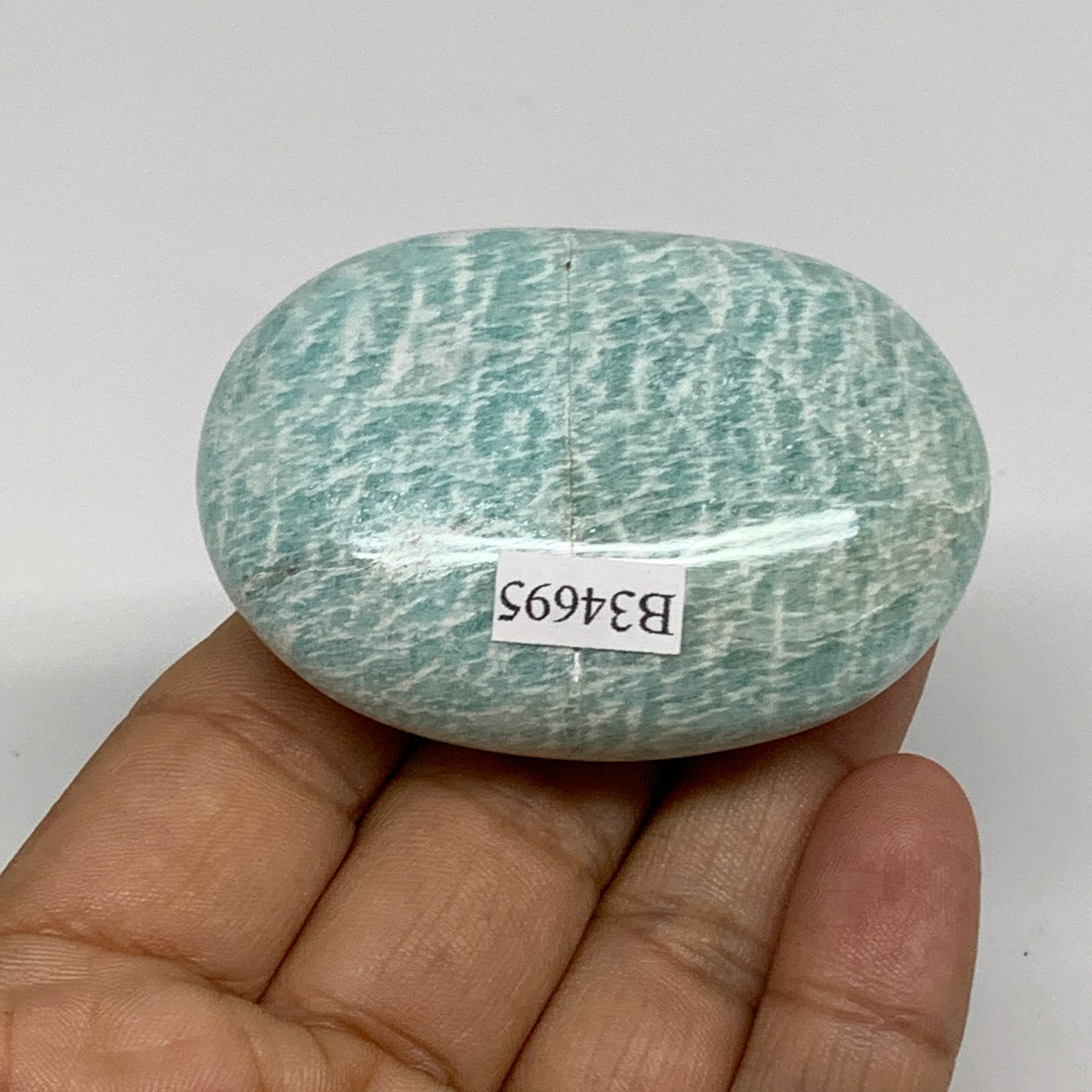91g, 2.4"x1.7"x0.9", Natural Amazonite Palm-Stone Tumbled Polished, B34695