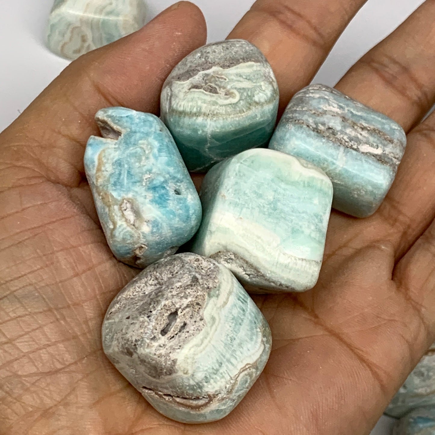 1000g, 1"-1.4", 36pcs, Blue Aragonite Tumbled Crystal Stones, B26661