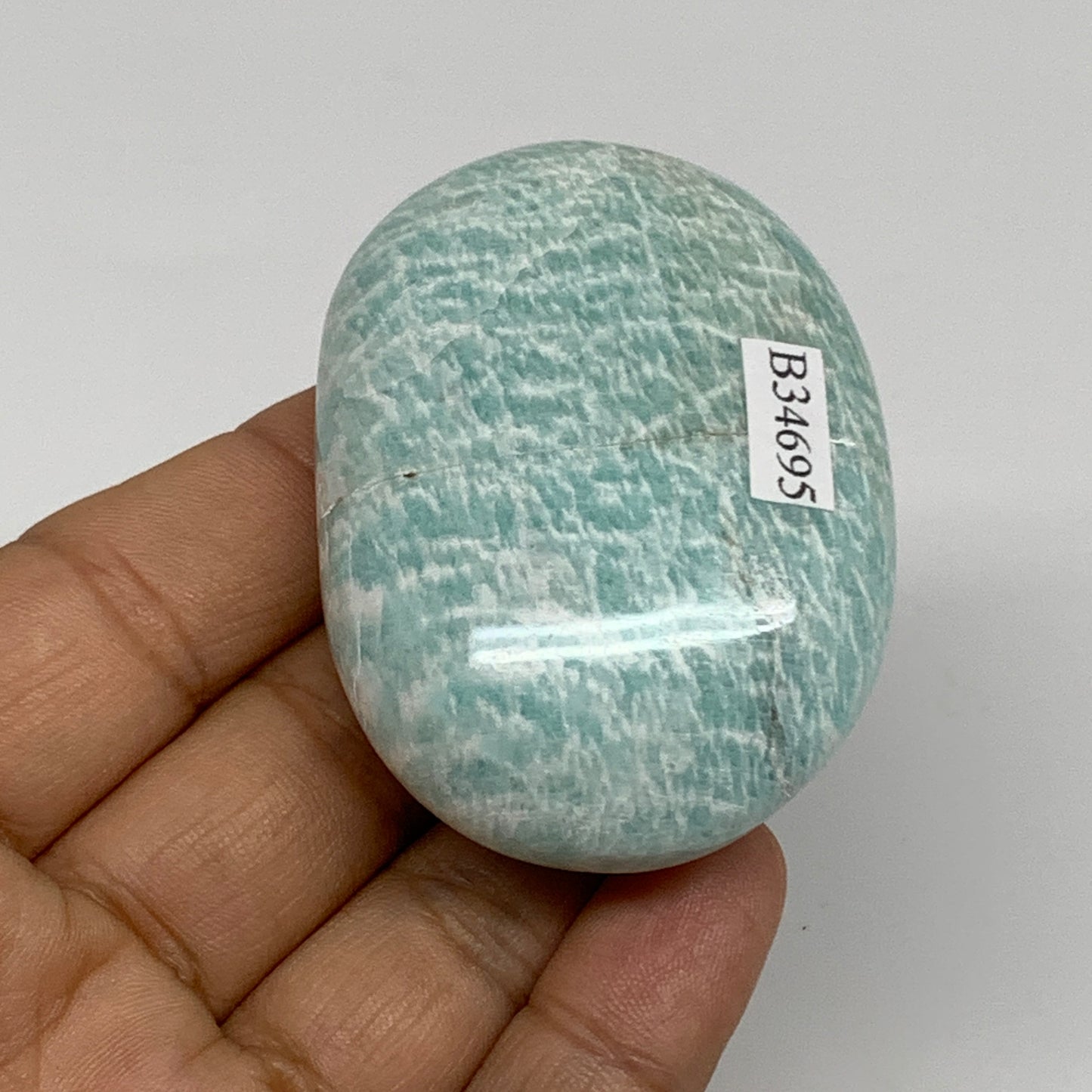91g, 2.4"x1.7"x0.9", Natural Amazonite Palm-Stone Tumbled Polished, B34695