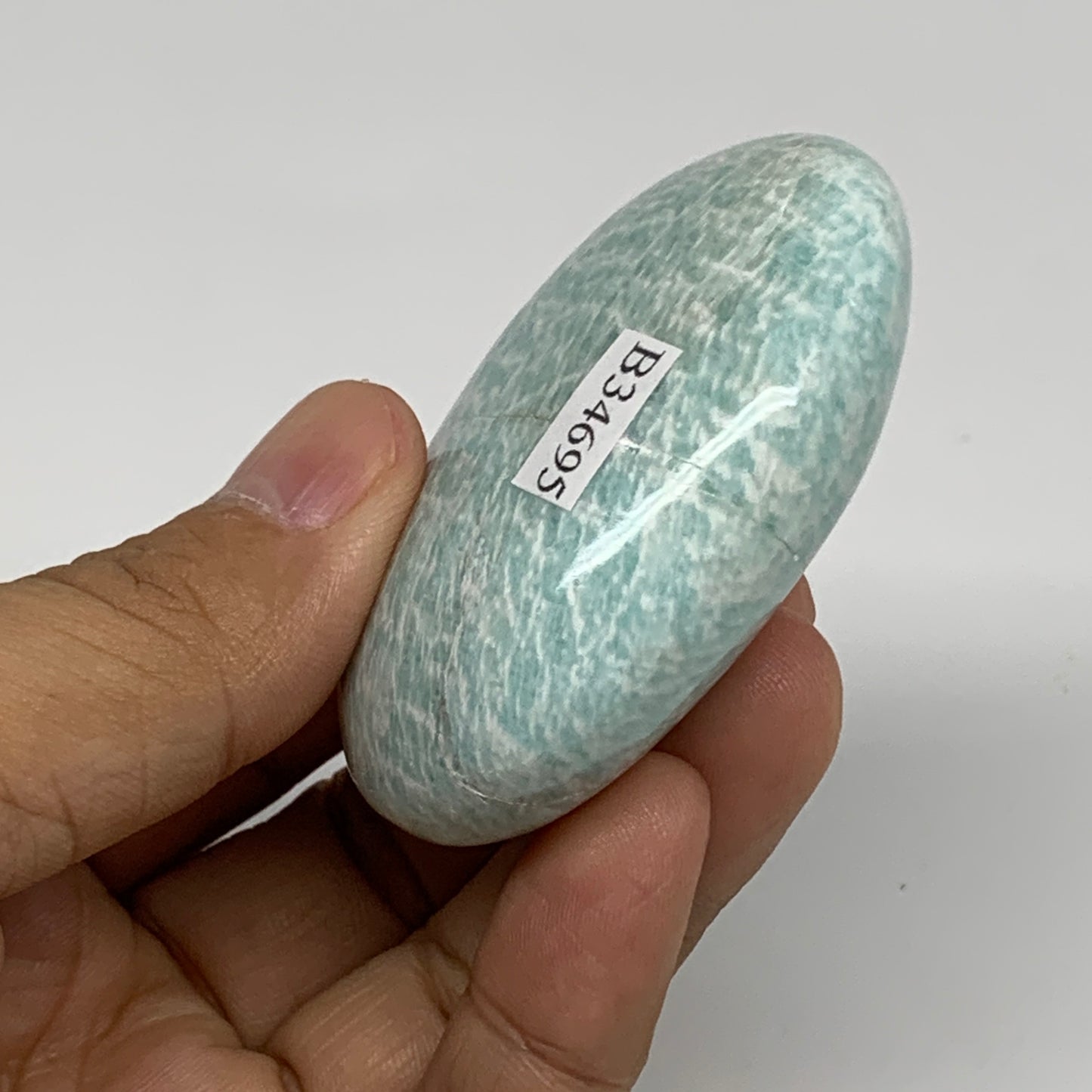 91g, 2.4"x1.7"x0.9", Natural Amazonite Palm-Stone Tumbled Polished, B34695