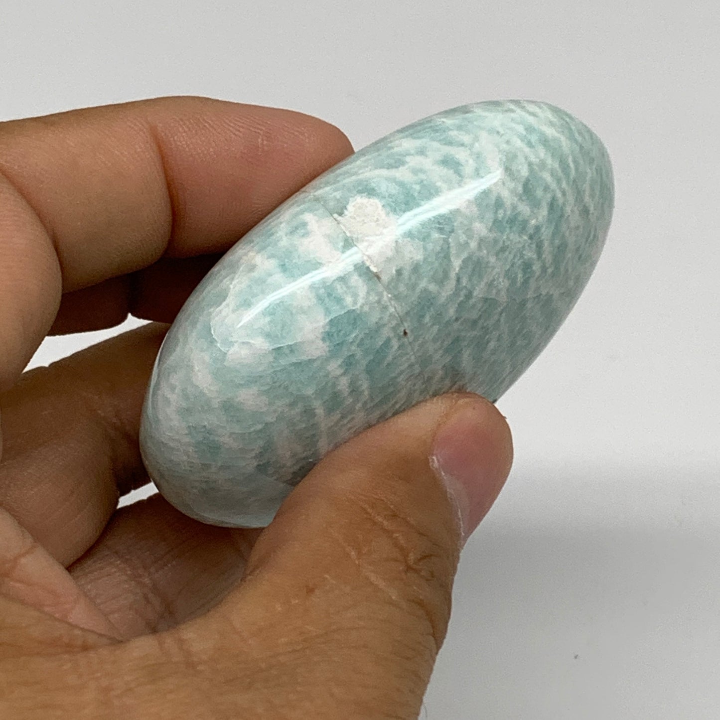 91g, 2.4"x1.7"x0.9", Natural Amazonite Palm-Stone Tumbled Polished, B34695