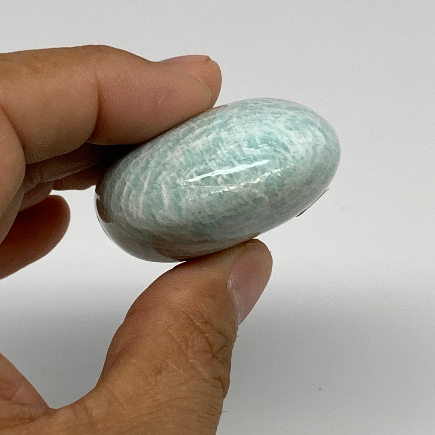 91g, 2.4"x1.7"x0.9", Natural Amazonite Palm-Stone Tumbled Polished, B34695