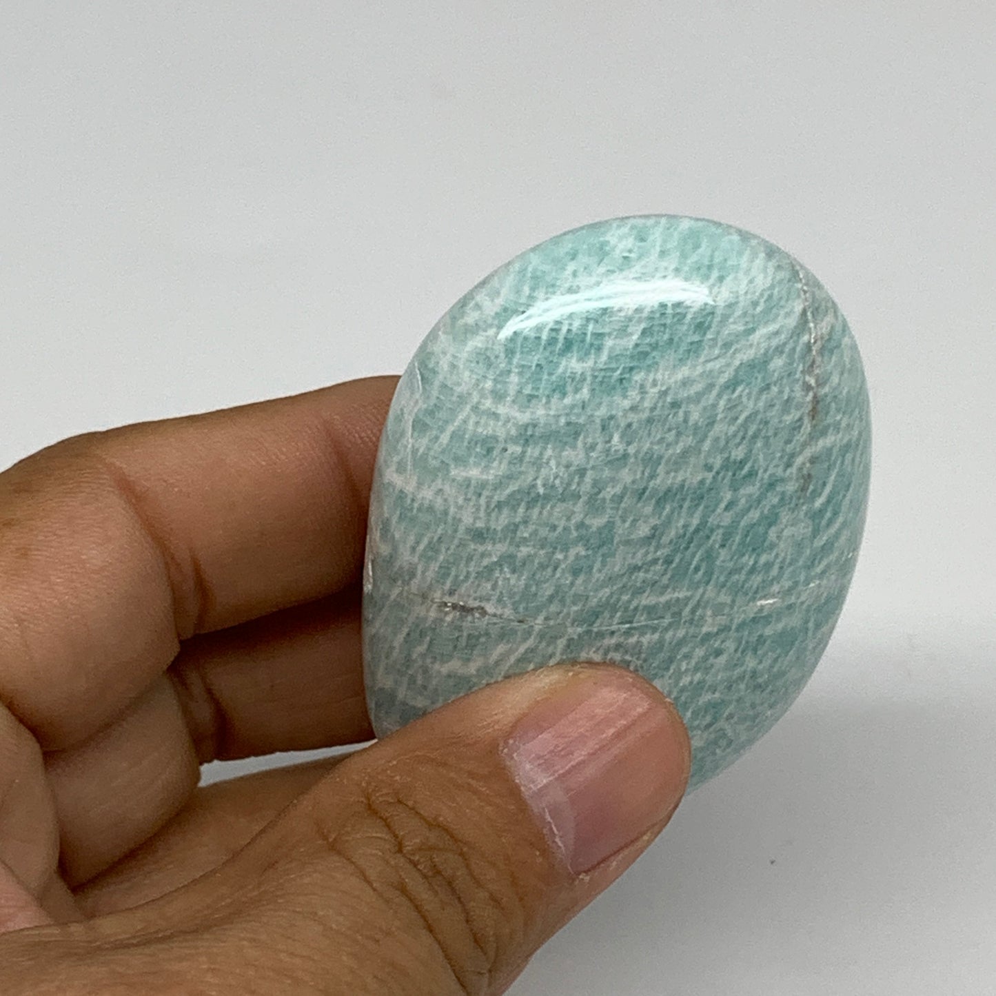 91g, 2.4"x1.7"x0.9", Natural Amazonite Palm-Stone Tumbled Polished, B34695