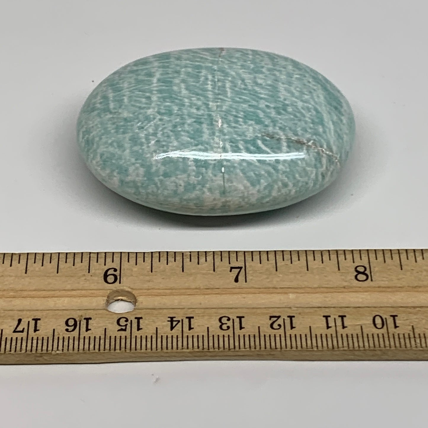 91g, 2.4"x1.7"x0.9", Natural Amazonite Palm-Stone Tumbled Polished, B34695