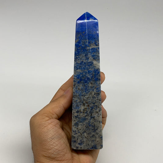 428.9g, 6.2"x1.3"x1.4", Natural Lapis Lazuli Tower Point Obelisk Afghanistan,B30