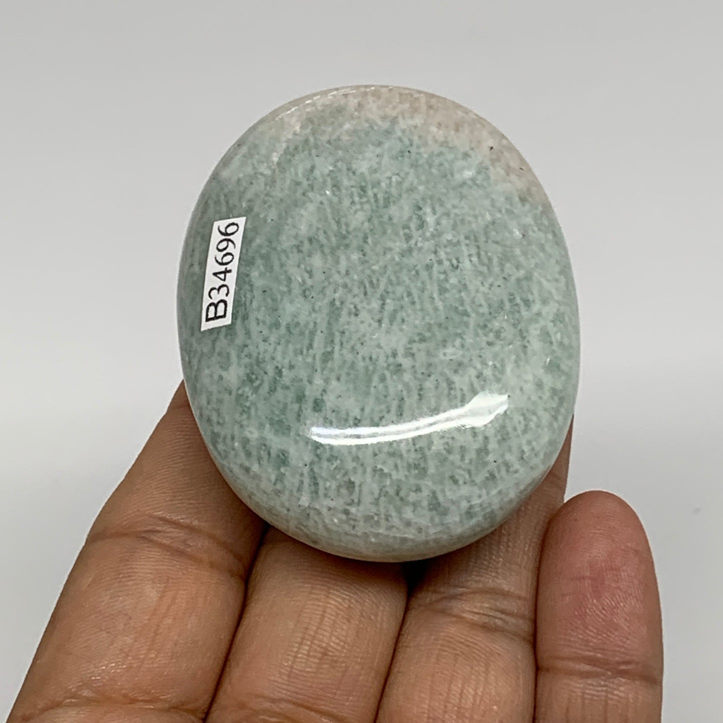 100g, 2.5"x1.8"x0.9", Natural Amazonite Palm-Stone Tumbled Polished, B34696