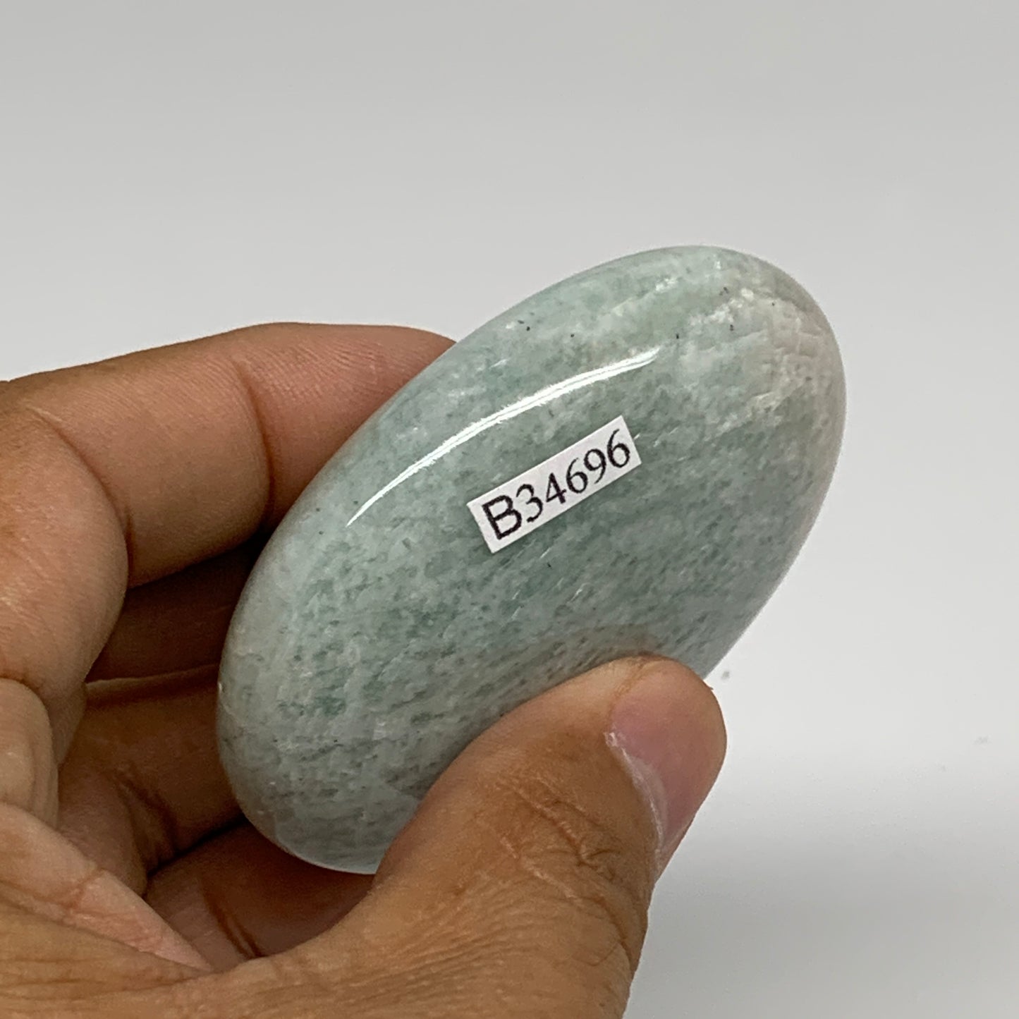 100g, 2.5"x1.8"x0.9", Natural Amazonite Palm-Stone Tumbled Polished, B34696