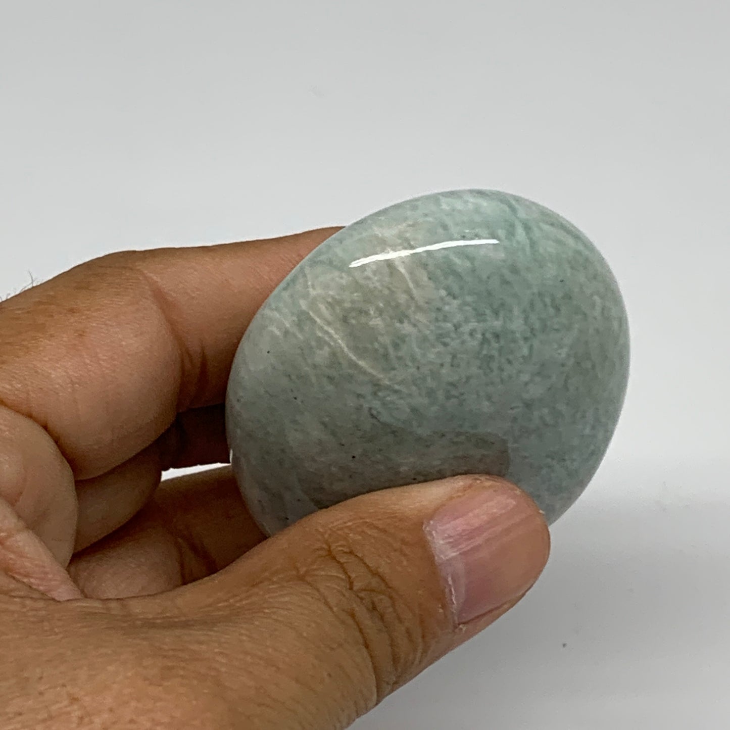 100g, 2.5"x1.8"x0.9", Natural Amazonite Palm-Stone Tumbled Polished, B34696
