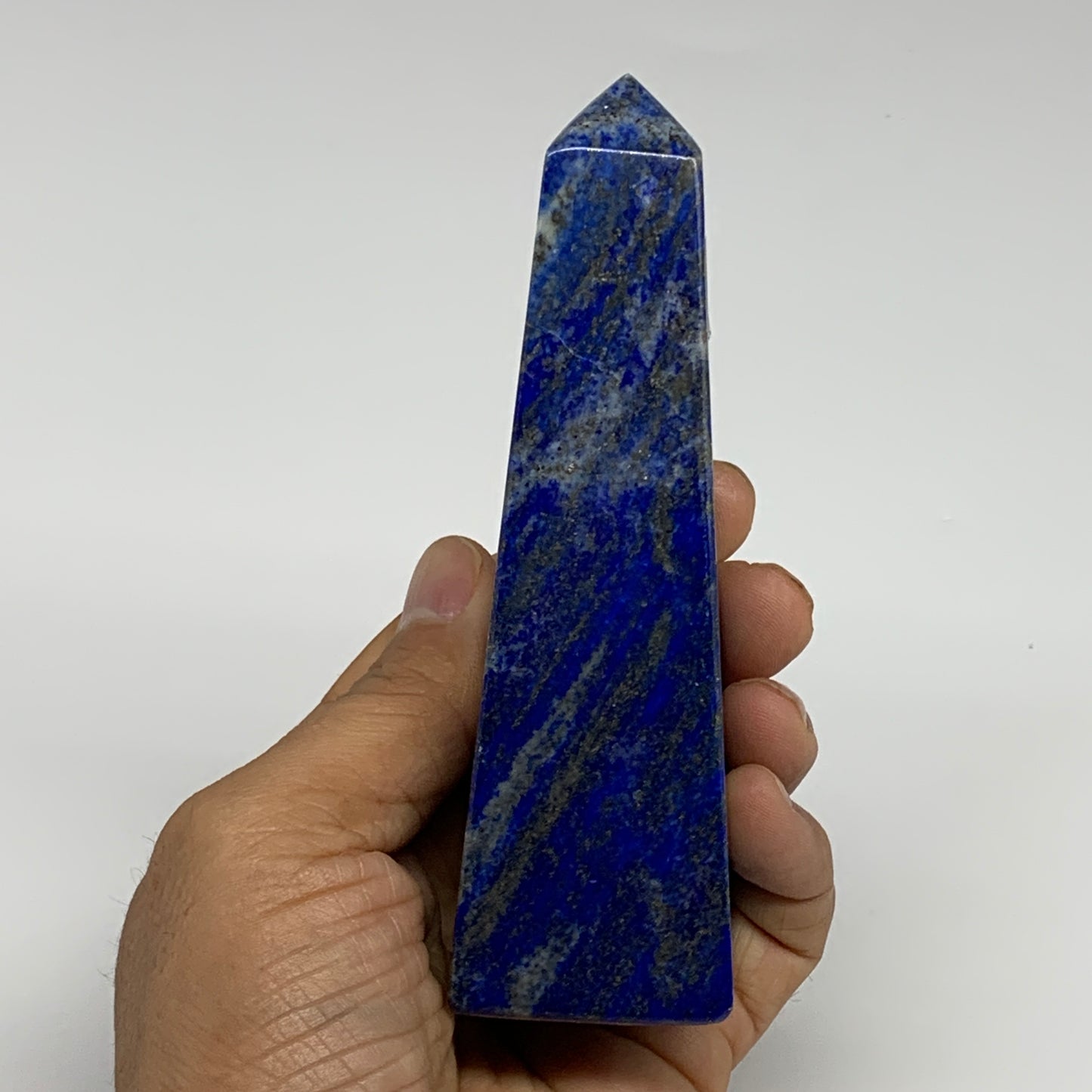 298.2g, 4.6"x1.4"x1.5", Natural Lapis Lazuli Tower Point Obelisk Afghanistan,B30