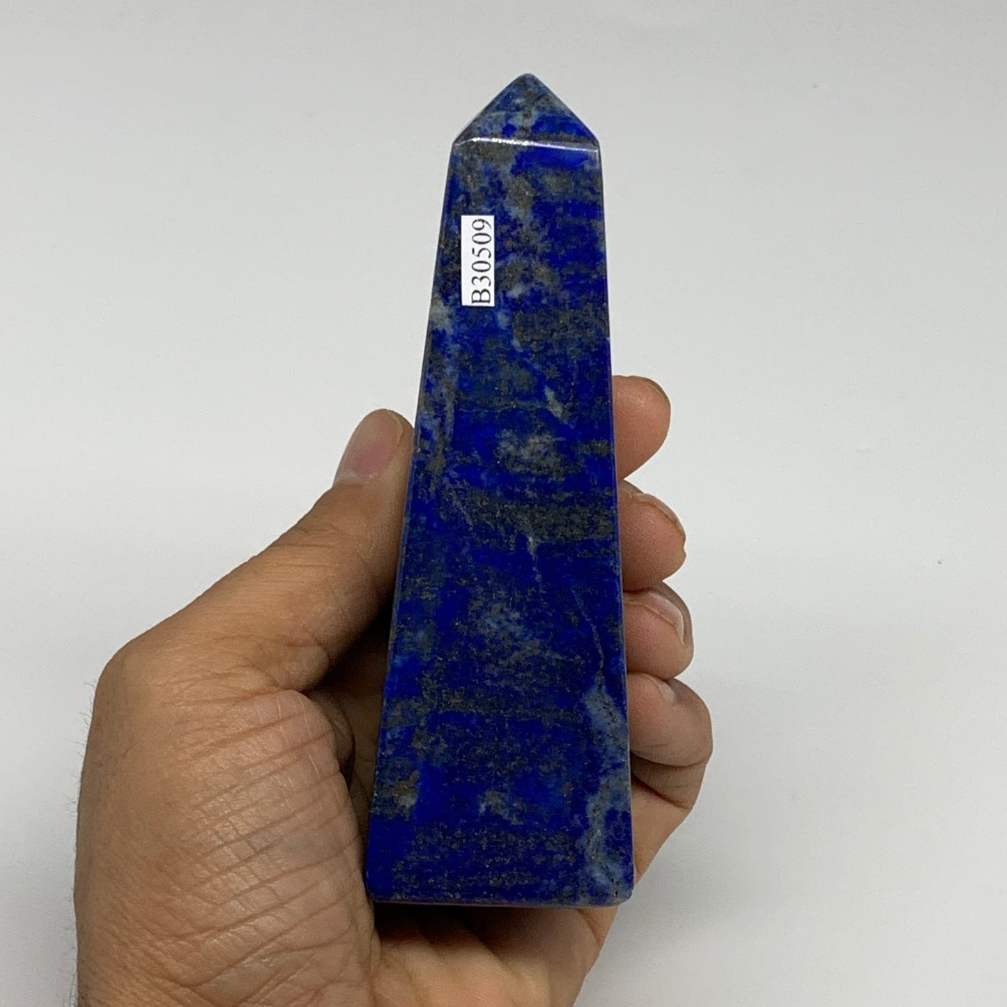 298.2g, 4.6"x1.4"x1.5", Natural Lapis Lazuli Tower Point Obelisk Afghanistan,B30