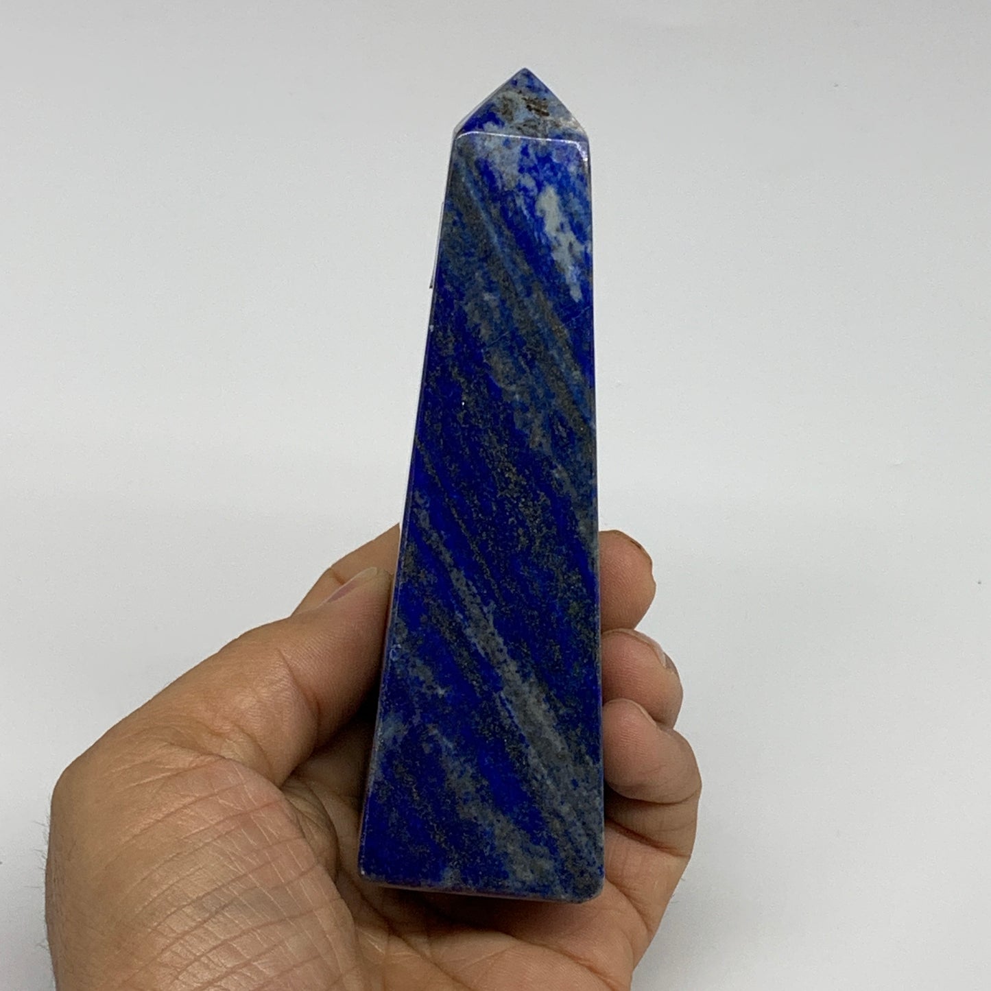 298.2g, 4.6"x1.4"x1.5", Natural Lapis Lazuli Tower Point Obelisk Afghanistan,B30