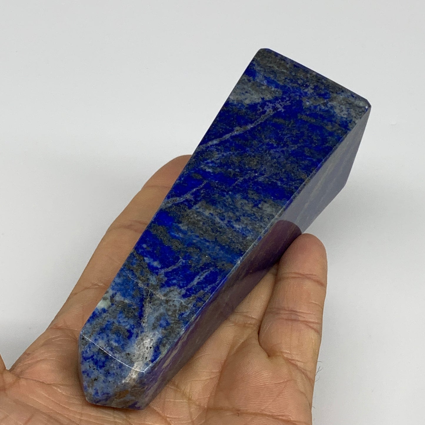298.2g, 4.6"x1.4"x1.5", Natural Lapis Lazuli Tower Point Obelisk Afghanistan,B30