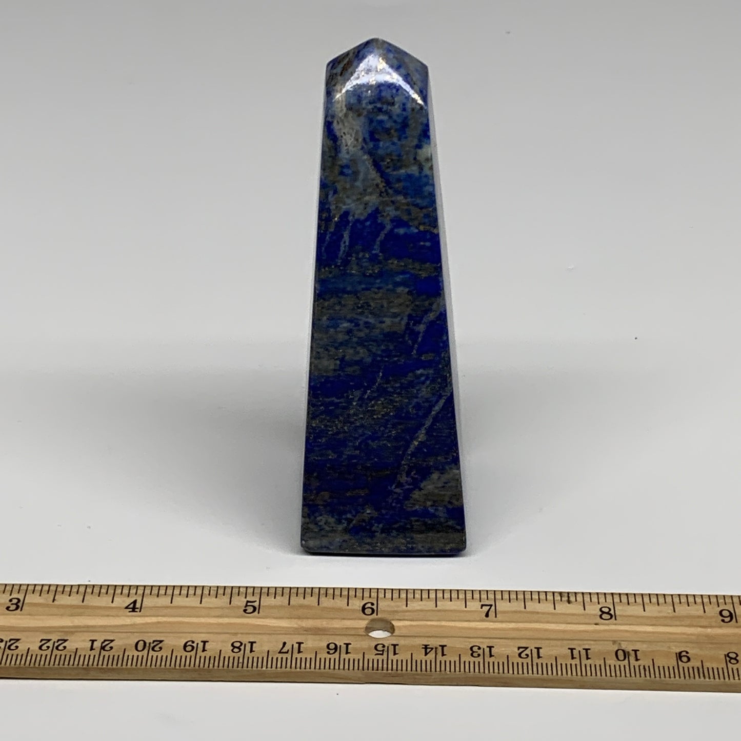 298.2g, 4.6"x1.4"x1.5", Natural Lapis Lazuli Tower Point Obelisk Afghanistan,B30
