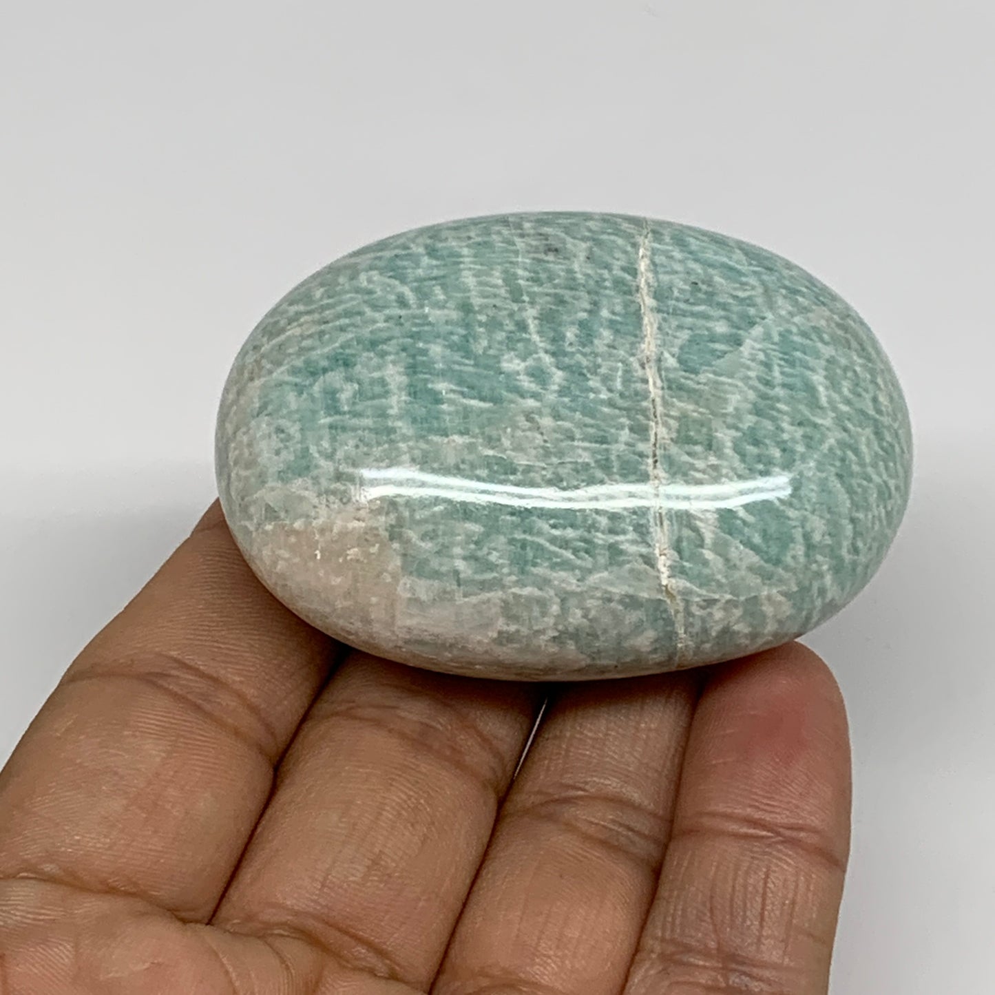 98.9g, 2.4"x1.7"x1", Natural Amazonite Palm-Stone Tumbled Polished, B34701