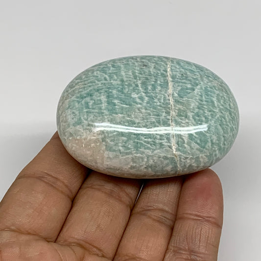 98.9g, 2.4"x1.7"x1", Natural Amazonite Palm-Stone Tumbled Polished, B34701