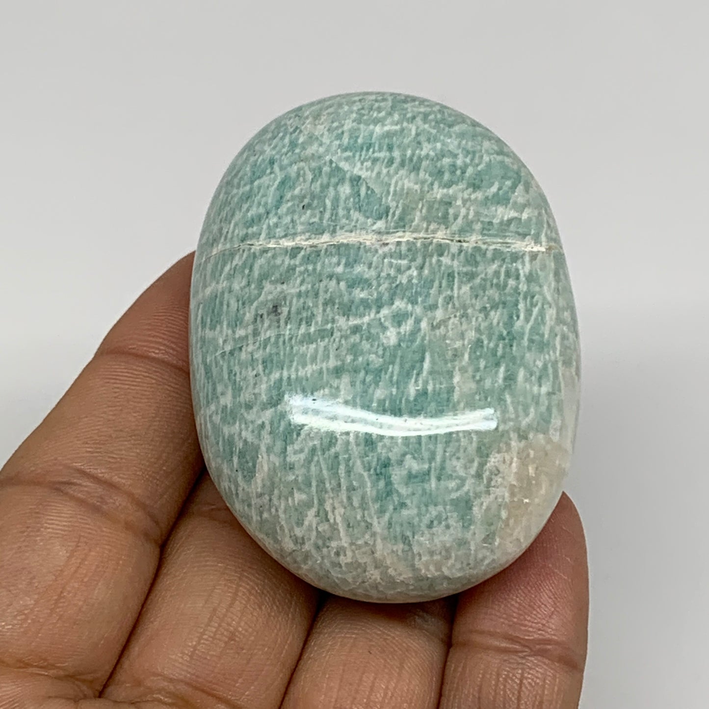 98.9g, 2.4"x1.7"x1", Natural Amazonite Palm-Stone Tumbled Polished, B34701