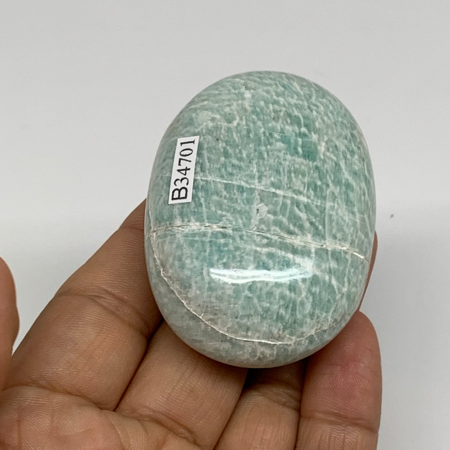 98.9g, 2.4"x1.7"x1", Natural Amazonite Palm-Stone Tumbled Polished, B34701