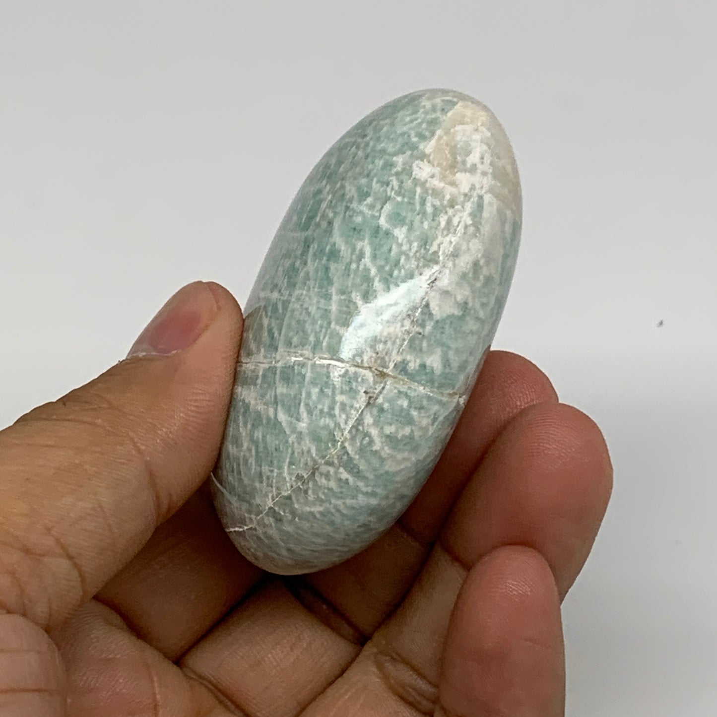 98.9g, 2.4"x1.7"x1", Natural Amazonite Palm-Stone Tumbled Polished, B34701