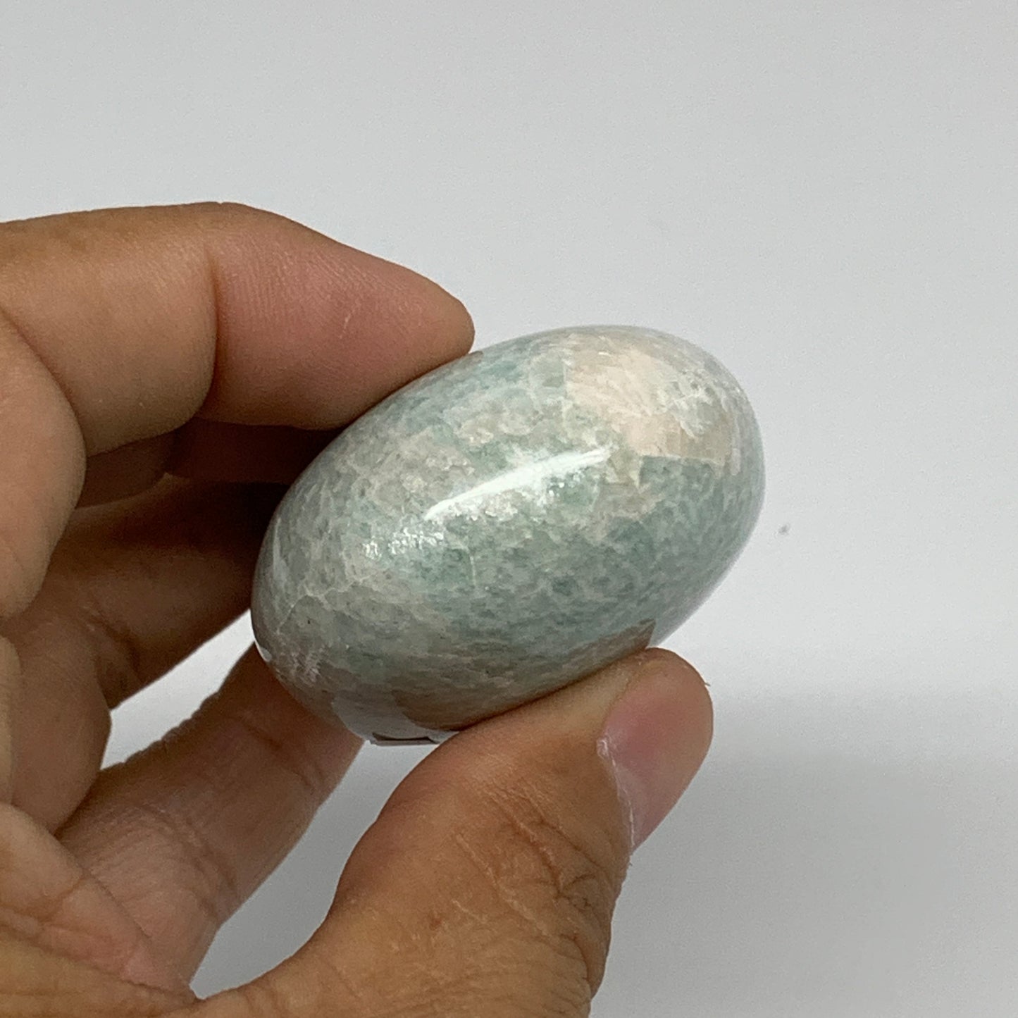98.9g, 2.4"x1.7"x1", Natural Amazonite Palm-Stone Tumbled Polished, B34701