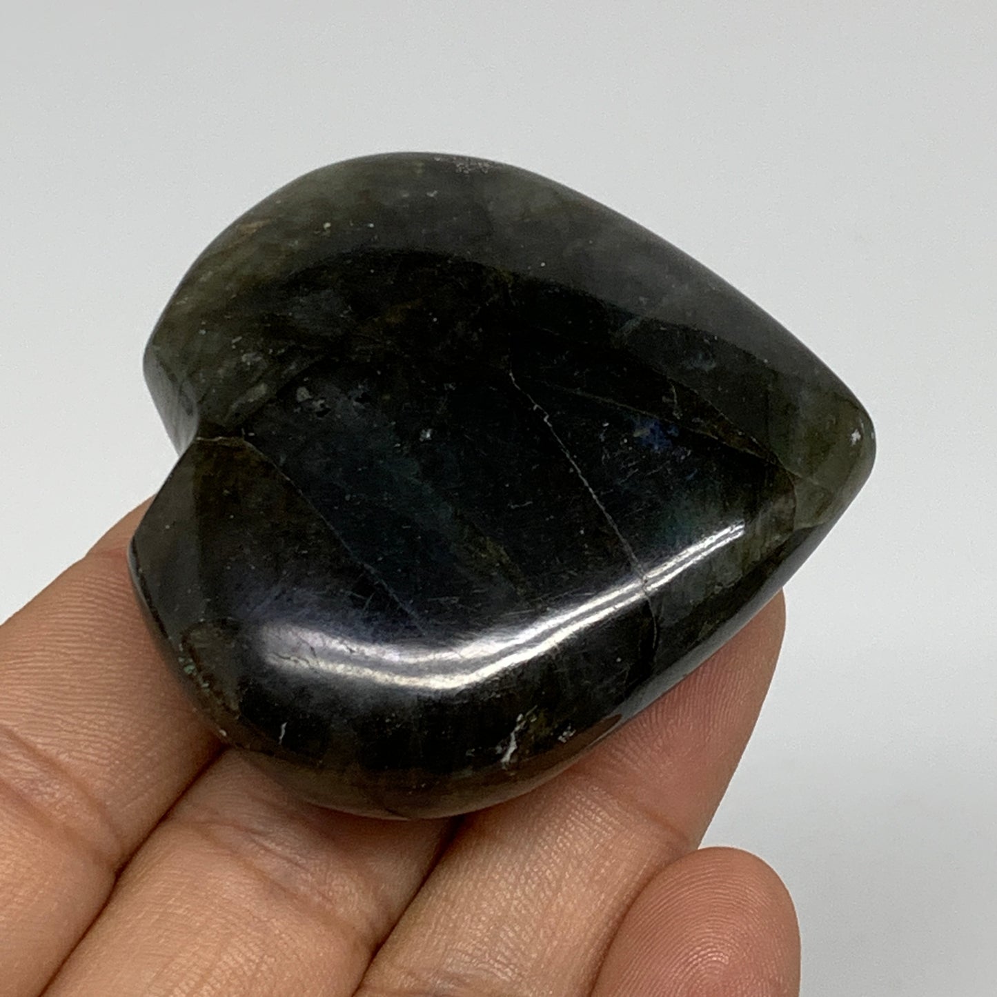 69.1g, 2"x2"x0.7", Natural Labradorite Heart Polished Crystal, B35473