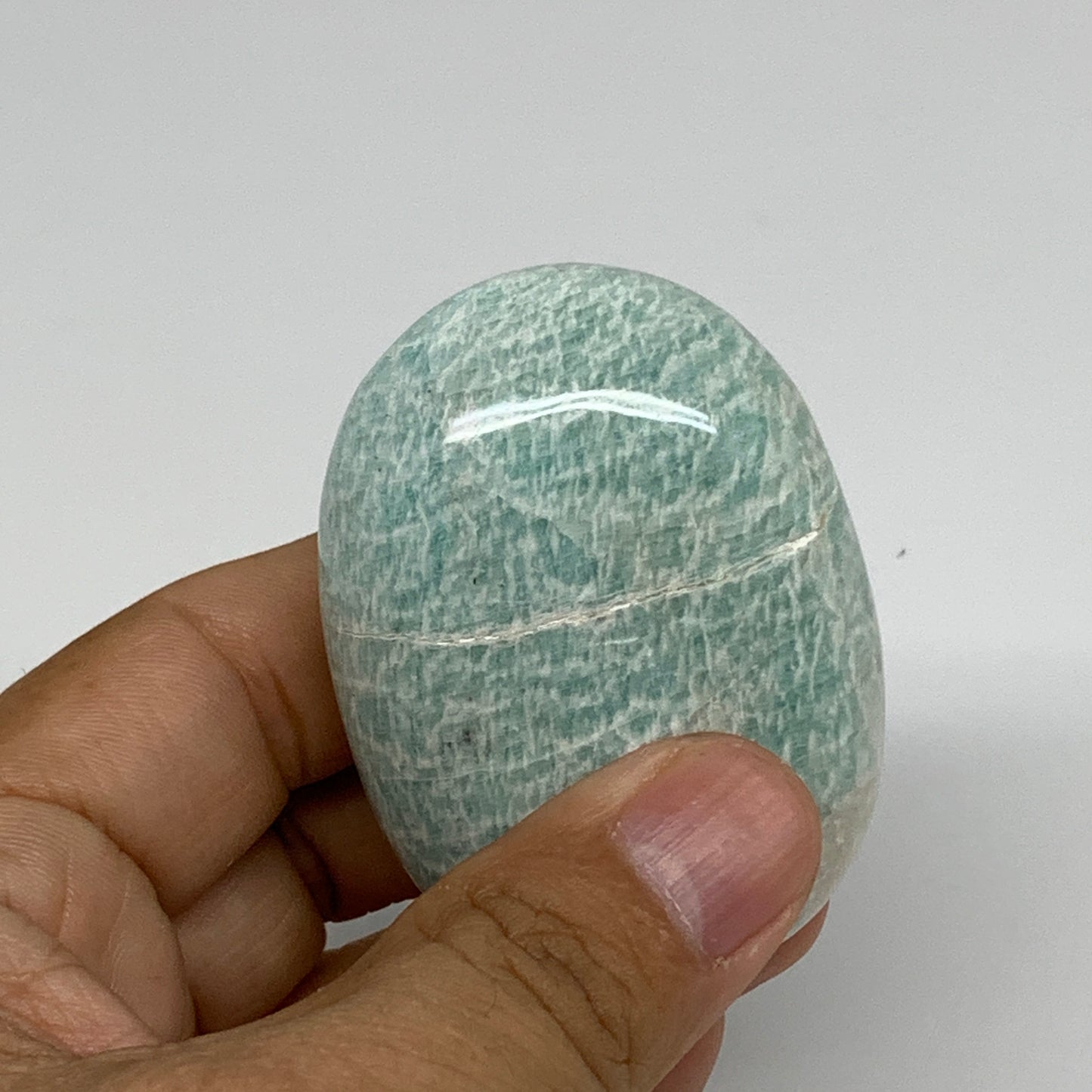 98.9g, 2.4"x1.7"x1", Natural Amazonite Palm-Stone Tumbled Polished, B34701