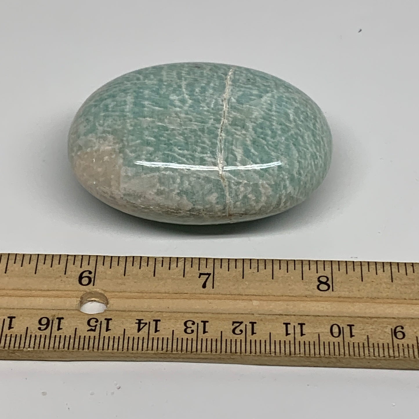 98.9g, 2.4"x1.7"x1", Natural Amazonite Palm-Stone Tumbled Polished, B34701