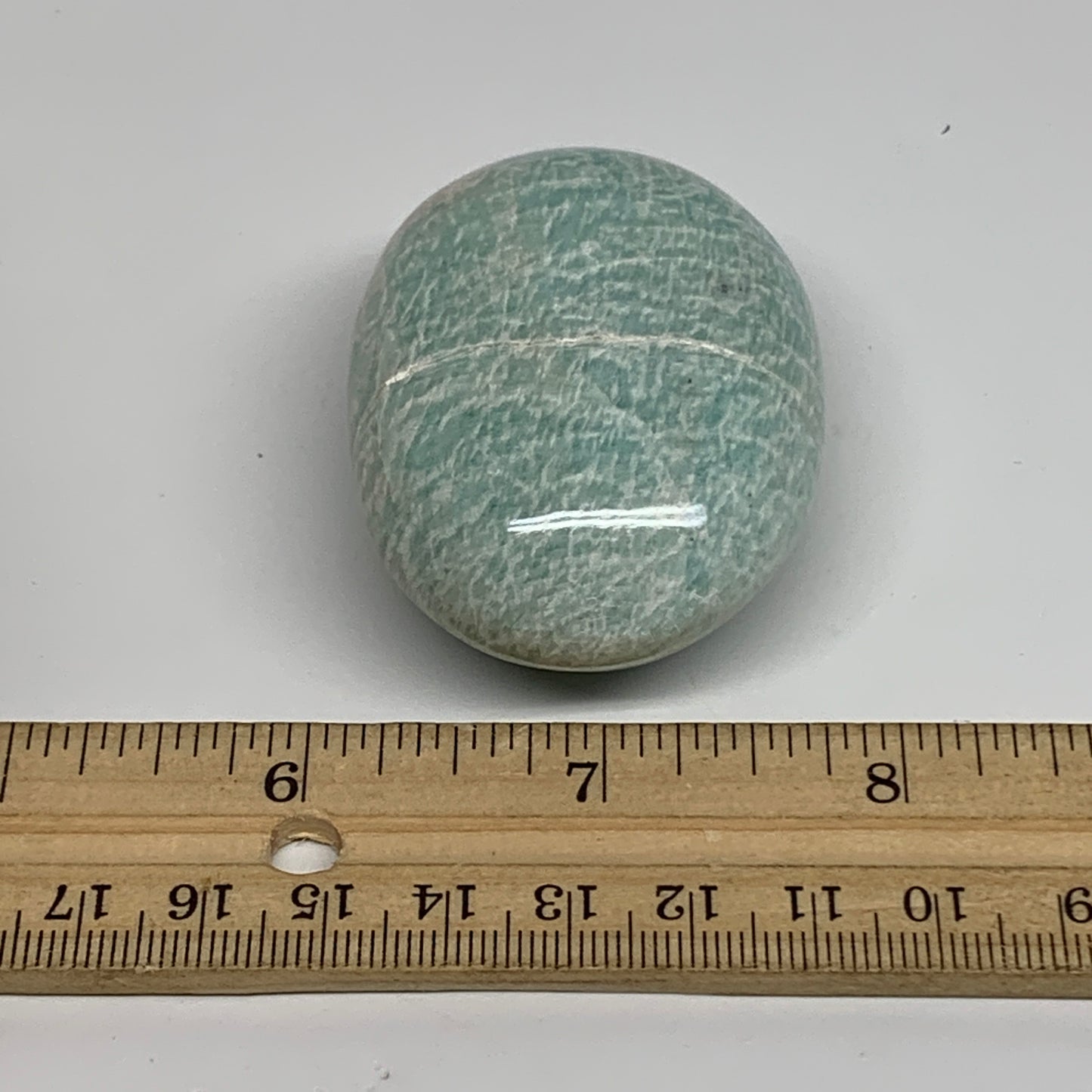 98.9g, 2.4"x1.7"x1", Natural Amazonite Palm-Stone Tumbled Polished, B34701
