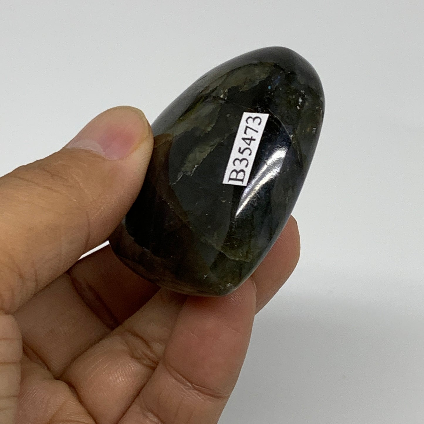 69.1g, 2"x2"x0.7", Natural Labradorite Heart Polished Crystal, B35473