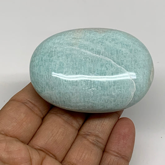 112.2g, 2.5"x1.8"x1", Natural Amazonite Palm-Stone Tumbled Polished, B34702
