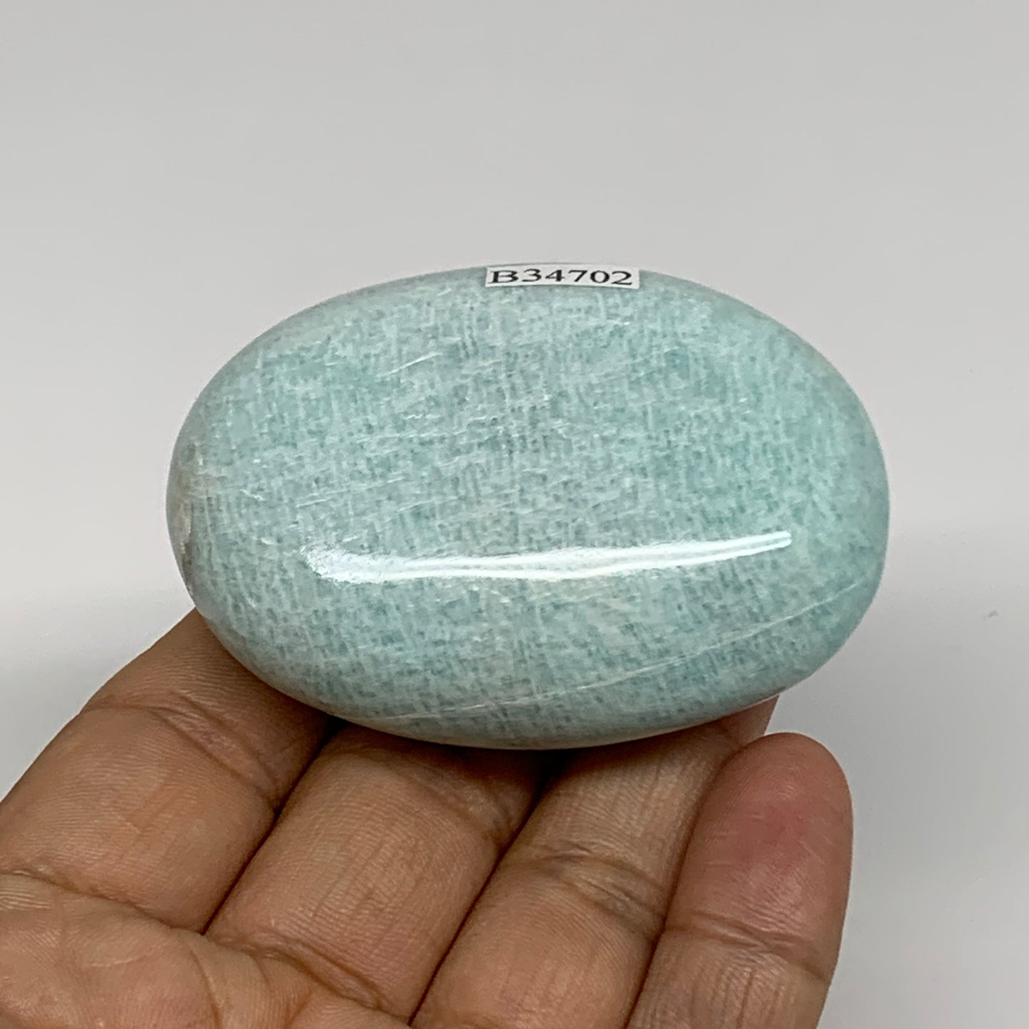 112.2g, 2.5"x1.8"x1", Natural Amazonite Palm-Stone Tumbled Polished, B34702