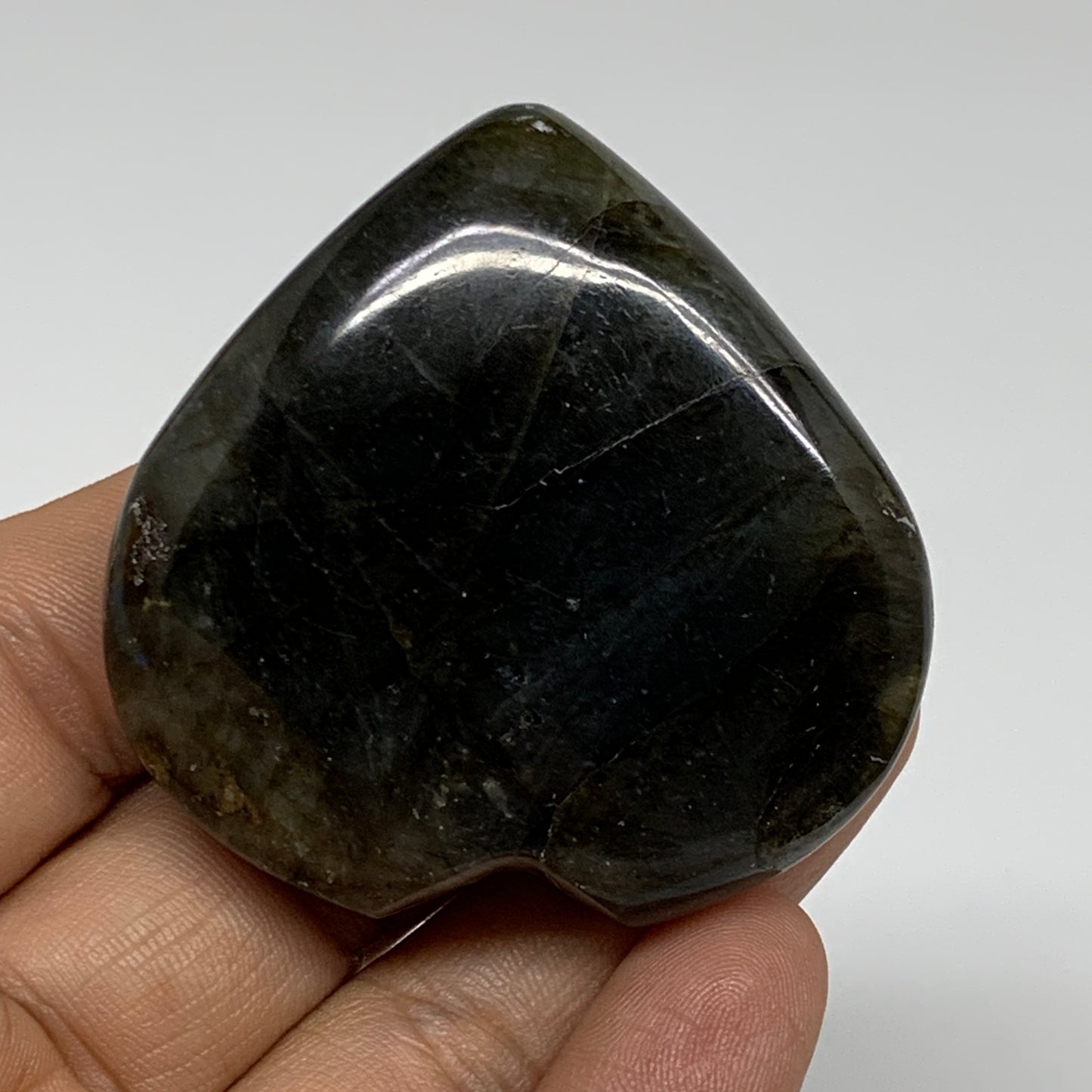 69.1g, 2"x2"x0.7", Natural Labradorite Heart Polished Crystal, B35473
