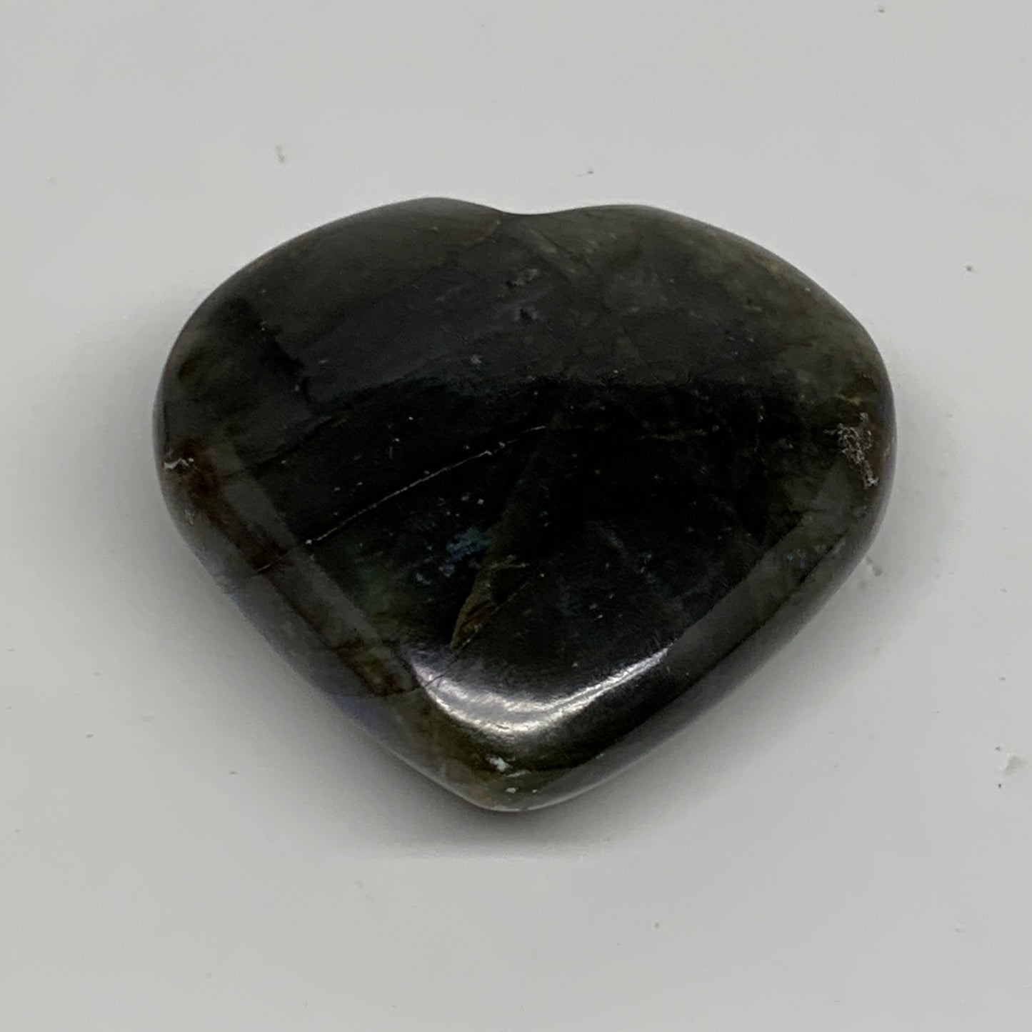 69.1g, 2"x2"x0.7", Natural Labradorite Heart Polished Crystal, B35473