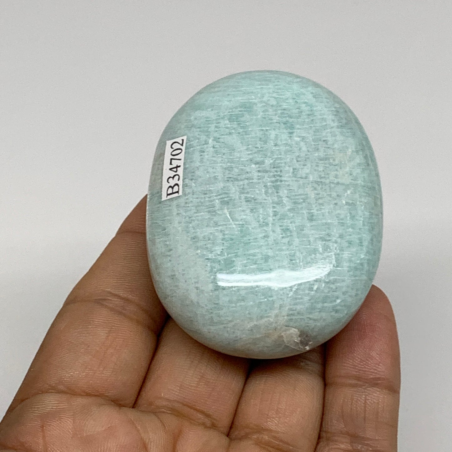112.2g, 2.5"x1.8"x1", Natural Amazonite Palm-Stone Tumbled Polished, B34702