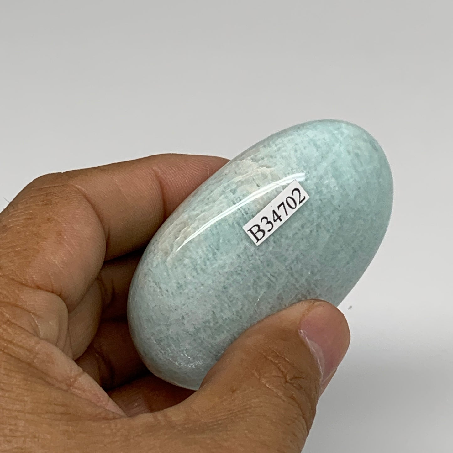 112.2g, 2.5"x1.8"x1", Natural Amazonite Palm-Stone Tumbled Polished, B34702