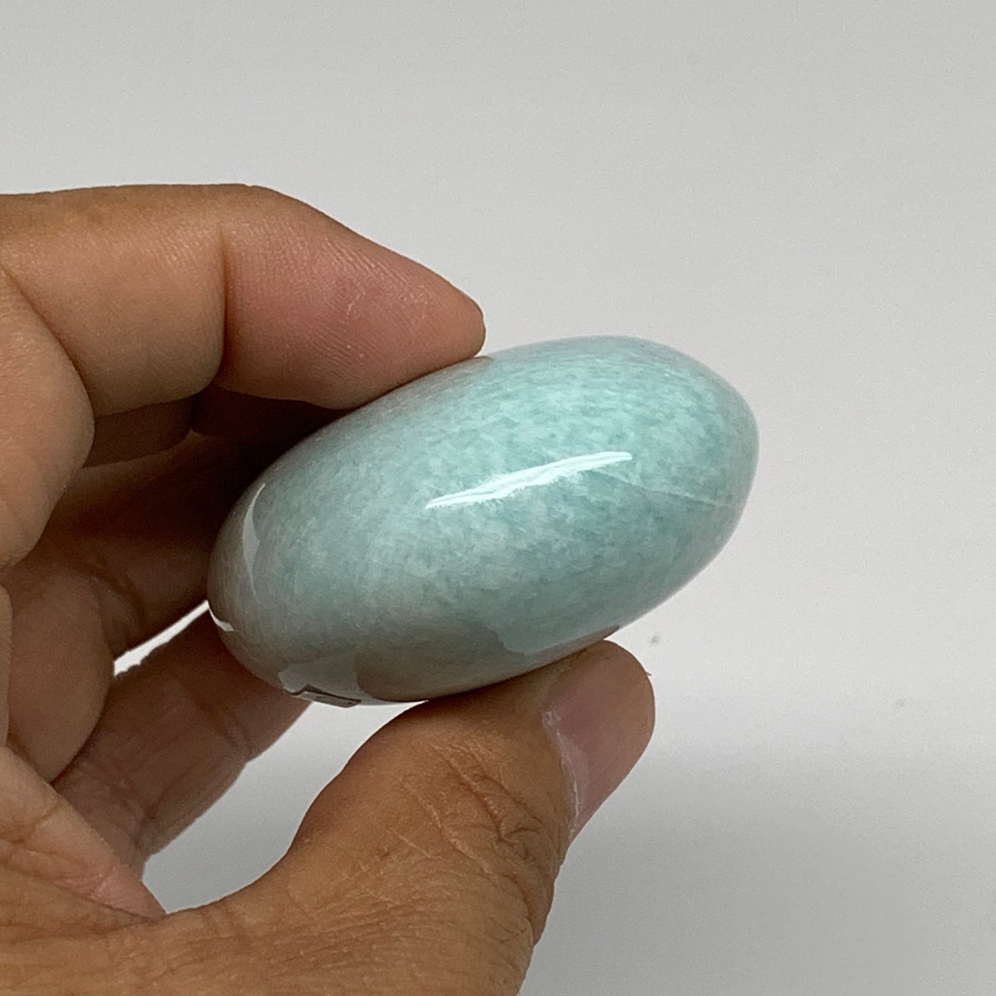 112.2g, 2.5"x1.8"x1", Natural Amazonite Palm-Stone Tumbled Polished, B34702