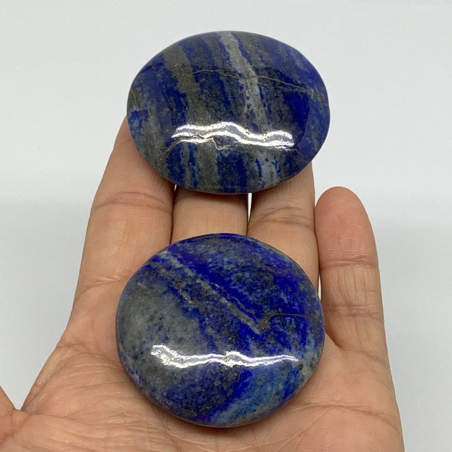 131g, 1.8"-2", 2pcs, Natural Lapis Lazuli Palm Stone @Afghanistan, B36855