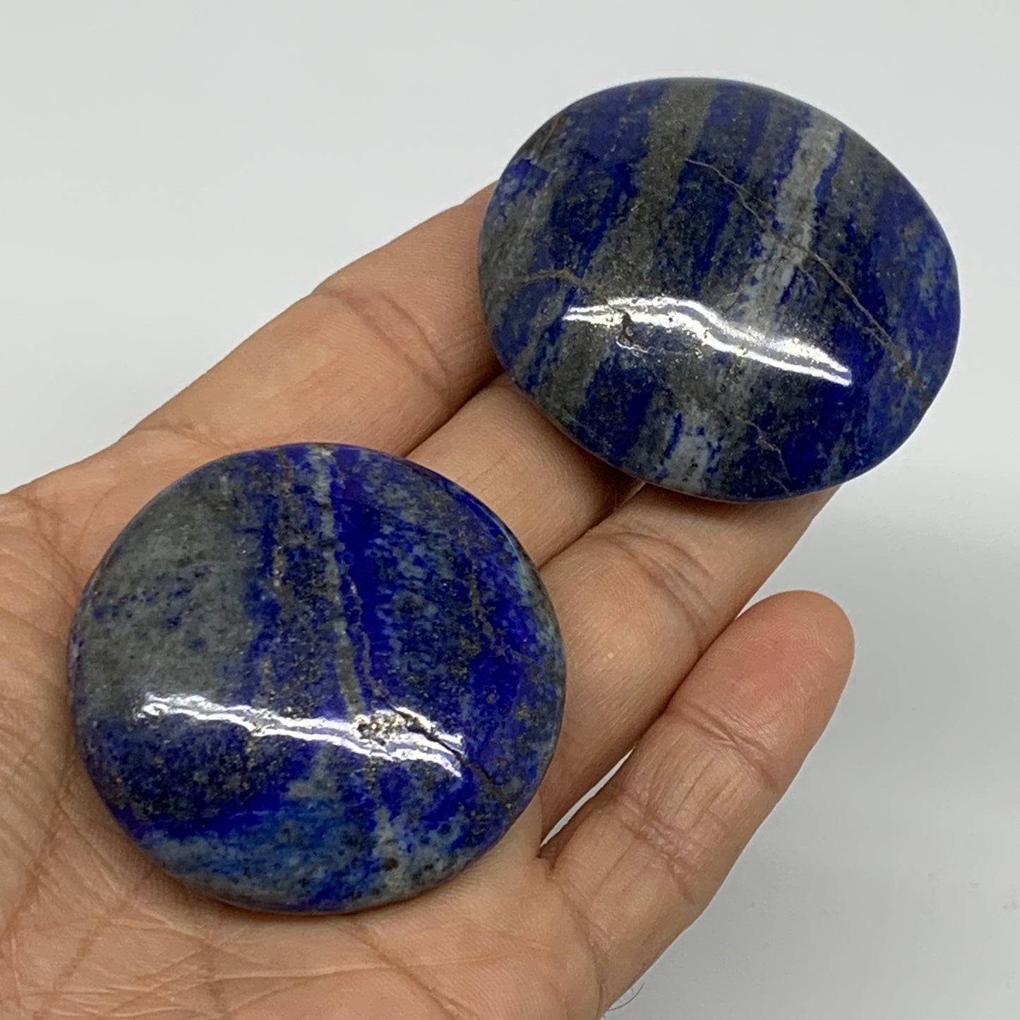 131g, 1.8"-2", 2pcs, Natural Lapis Lazuli Palm Stone @Afghanistan, B36855