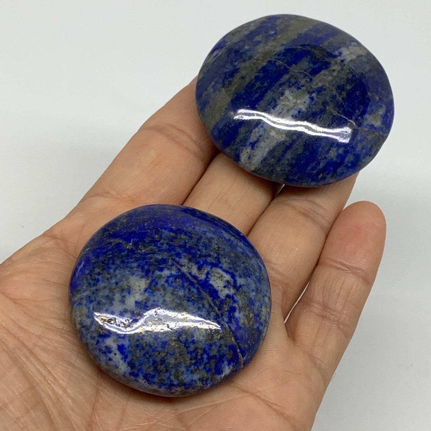 131g, 1.8"-2", 2pcs, Natural Lapis Lazuli Palm Stone @Afghanistan, B36855