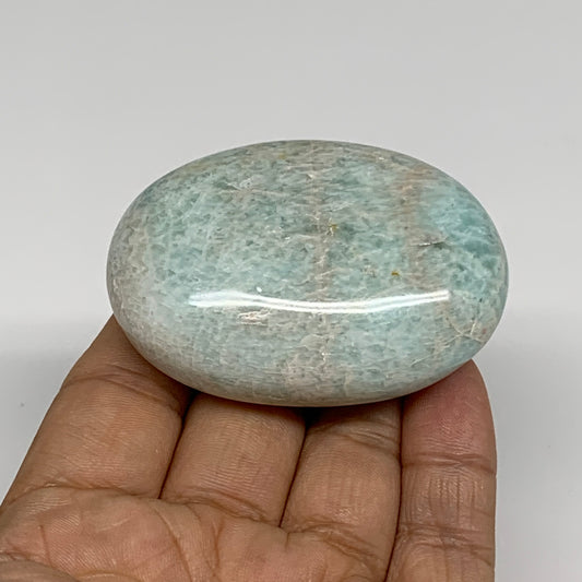 99.9g, 2.4"x1.8"x0.9", Natural Amazonite Palm-Stone Tumbled Polished, B34703