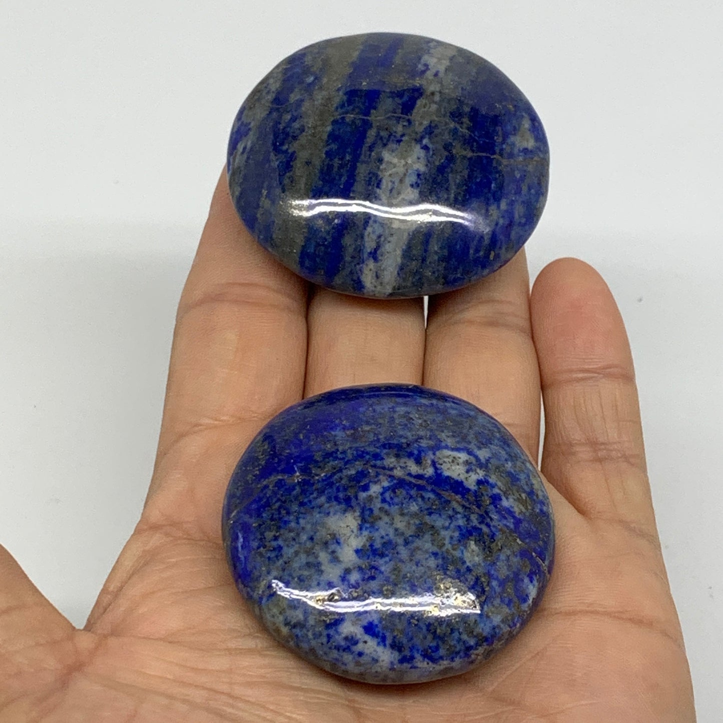 131g, 1.8"-2", 2pcs, Natural Lapis Lazuli Palm Stone @Afghanistan, B36855